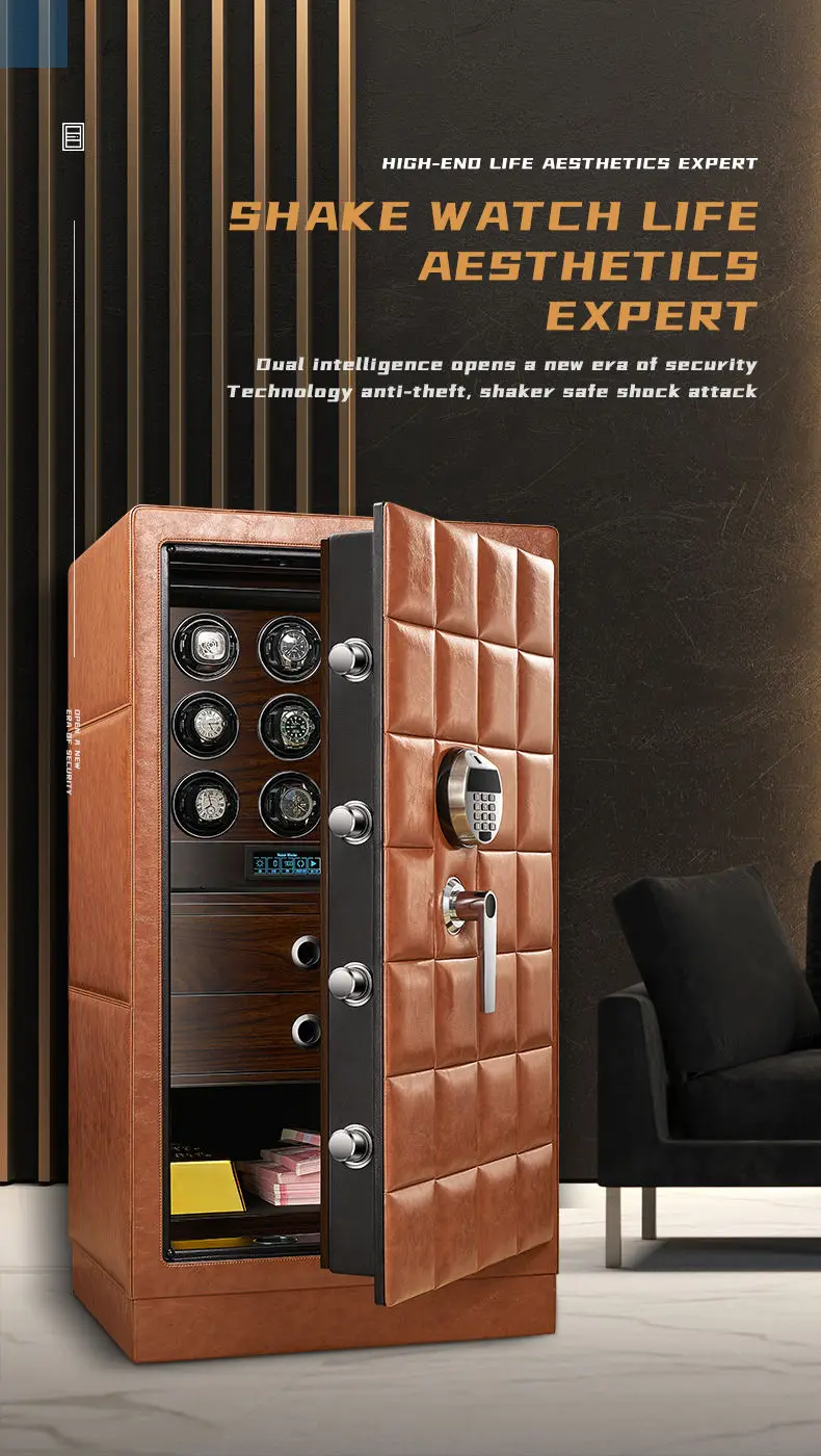 Premium 6,9,12-Slot Automatic Watch Winder Safe Box with Fingerprint, Digital Password & Key Unlock, High-End Steel Strongbox with Leather Suede Interior, Fireproof Jewelry Cabinet for Luxury Watch Storage
