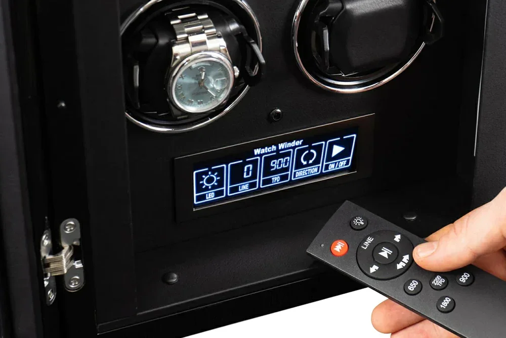 Luxury 4-Slot Automatic Watch Winder with Fingerprint Unlock, Touchscreen Control, Interior LED Backlight, Sustainable Wood & Leather Design, Silent Japanese Motors, OEM/ODM Customization, CE & EPR Certified - 图片 6