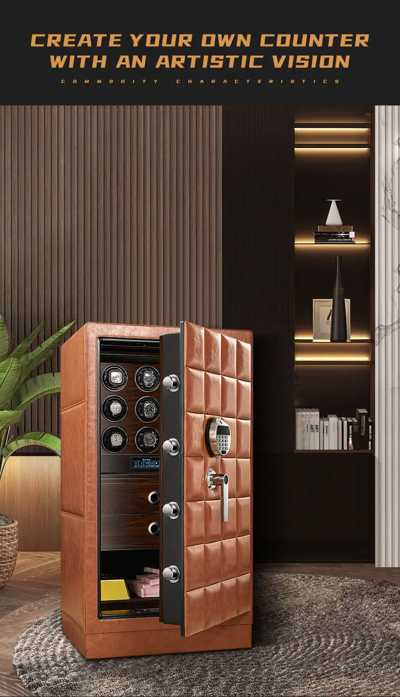 Premium 6,9,12-Slot Automatic Watch Winder Safe Box with Fingerprint, Digital Password & Key Unlock, High-End Steel Strongbox with Leather Suede Interior, Fireproof Jewelry Cabinet for Luxury Watch Storage 5