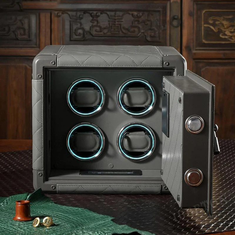 Luxury Leather Automatic Watch Winder Safe Box with 4 Slots, Password Unlock, Touch Screen Panel, Atmosphere Lamp, Durable Steel & Leather Construction for Secure Watch Storage, Display and Protection - 图片 7