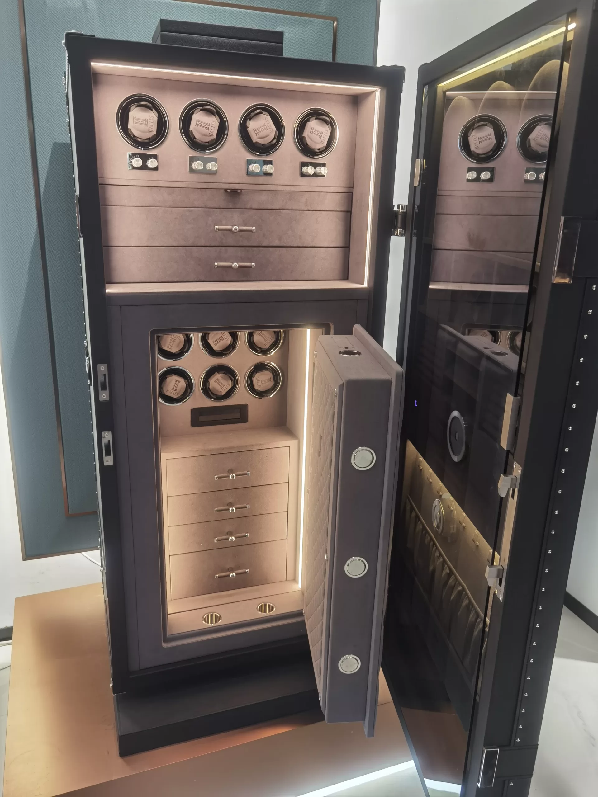 Luxury Fingerprint Safe with Double Watch Winder for 4/6/8/12/24 Timepieces, Fireproof Jewelry and Cash Cabinet, Secure Storage for Gold, Patents and Valuables, OEM & ODM Orders Supported 11