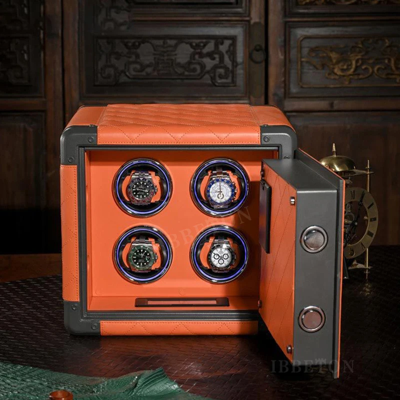 Luxury Leather Automatic Watch Winder Safe Box with 4 Slots, Password Unlock, Touch Screen Panel, Atmosphere Lamp, Durable Steel & Leather Construction for Secure Watch Storage, Display and Protection - 图片 3