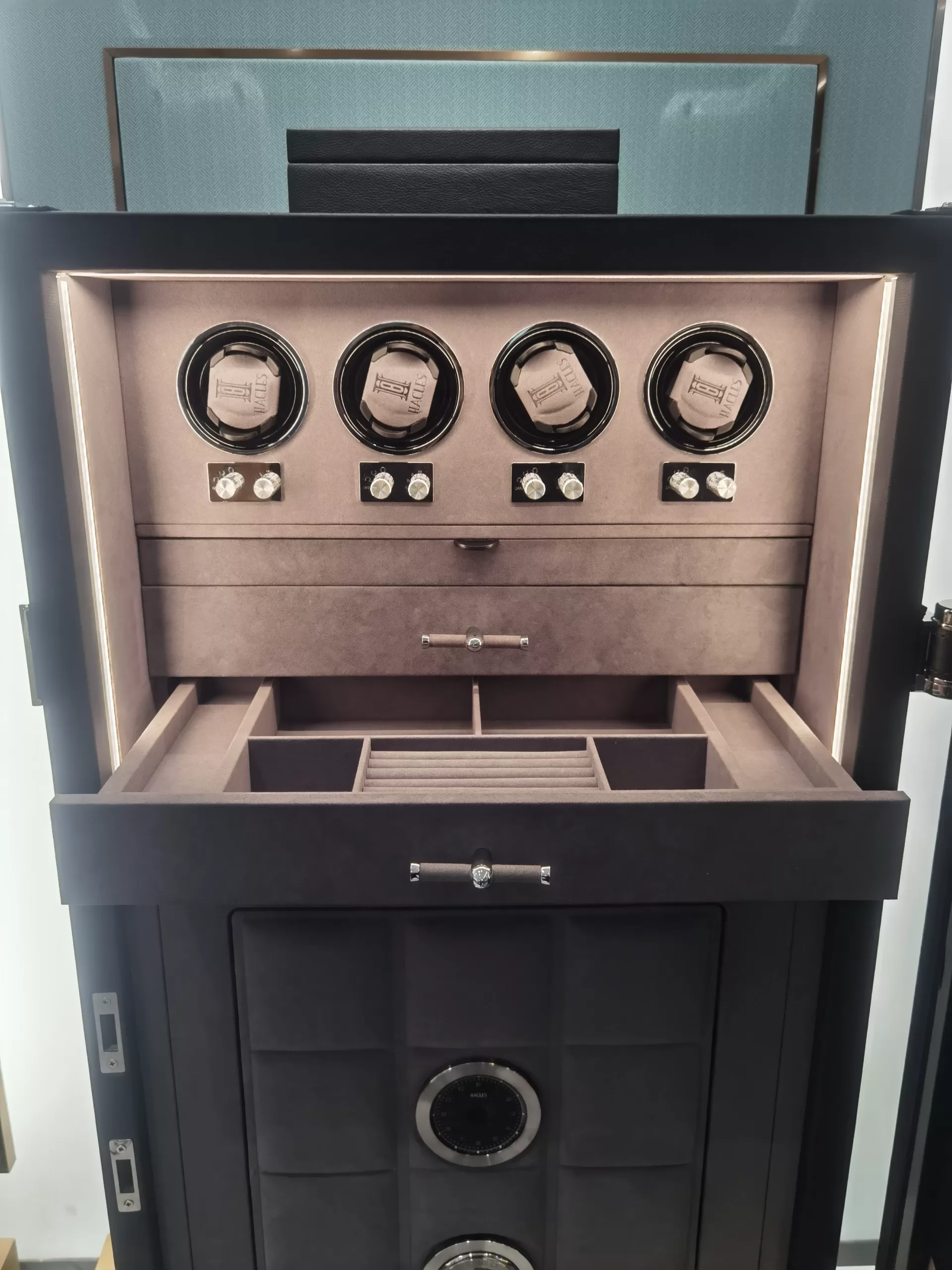 Luxury Fingerprint Safe with Double Watch Winder for 4/6/8/12/24 Timepieces, Fireproof Jewelry and Cash Cabinet, Secure Storage for Gold, Patents and Valuables, OEM & ODM Orders Supported 9