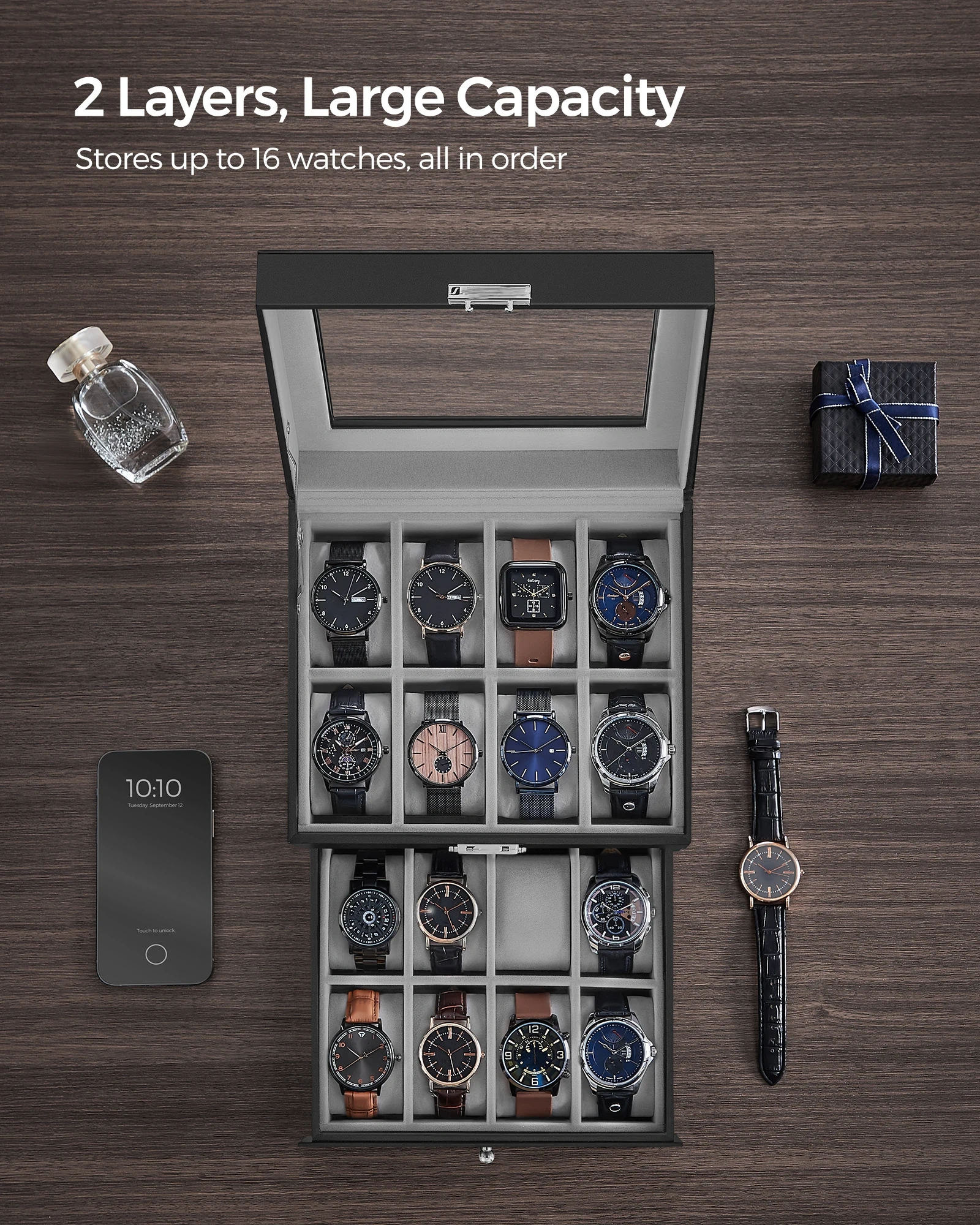 Chart showing how watch collections grow from 3 to 20 pieces over five years, explaining why a 20-slot watch display case is a smart investment for collectors