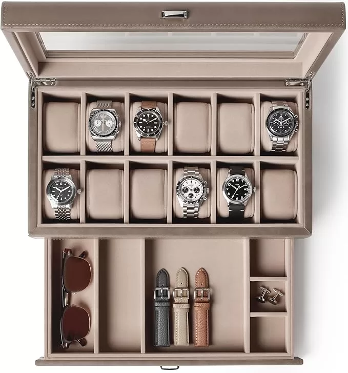 Luxury Watch Box with Custom Logo: High-end PU leather watch storage case and display organizer for wholesale B2B brands.