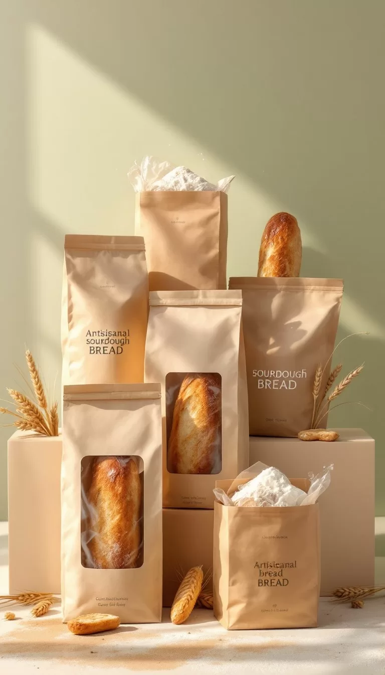 Takeaway bag holding small bread bag and beverage with logo print