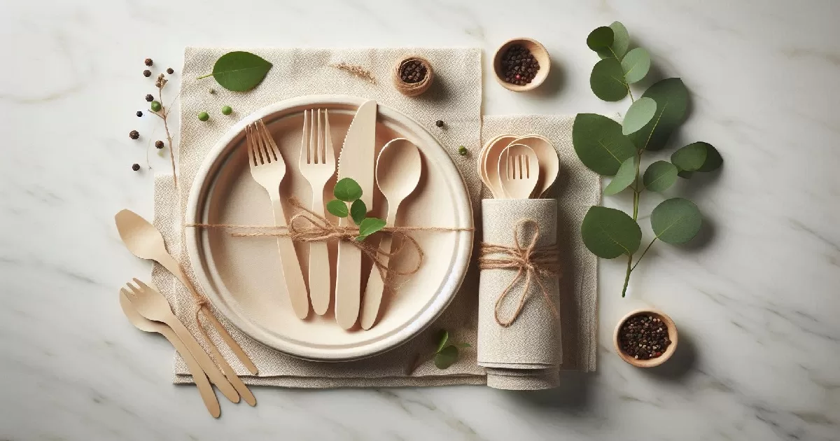 biodegradable cutlery manufacturer UGI Packaging wholesale birchwood bamboo bagasse plates