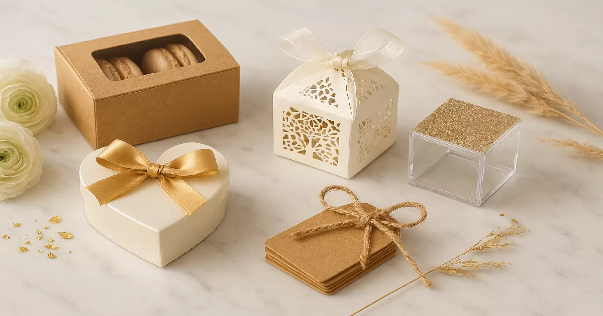 custom favor box manufacturer UGI Packaging wedding candy gift tag Guangzhou