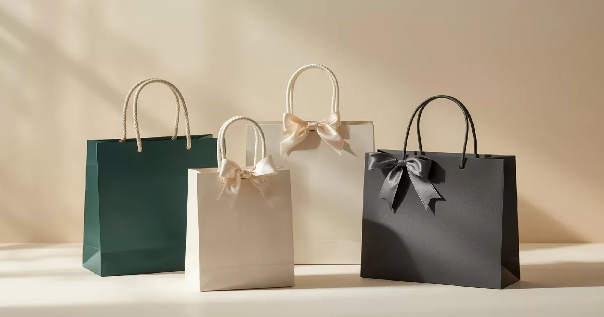 custom handle ribbon rope gift bag manufacturer cotton rope satin ribbon PU leather UGI Packaging